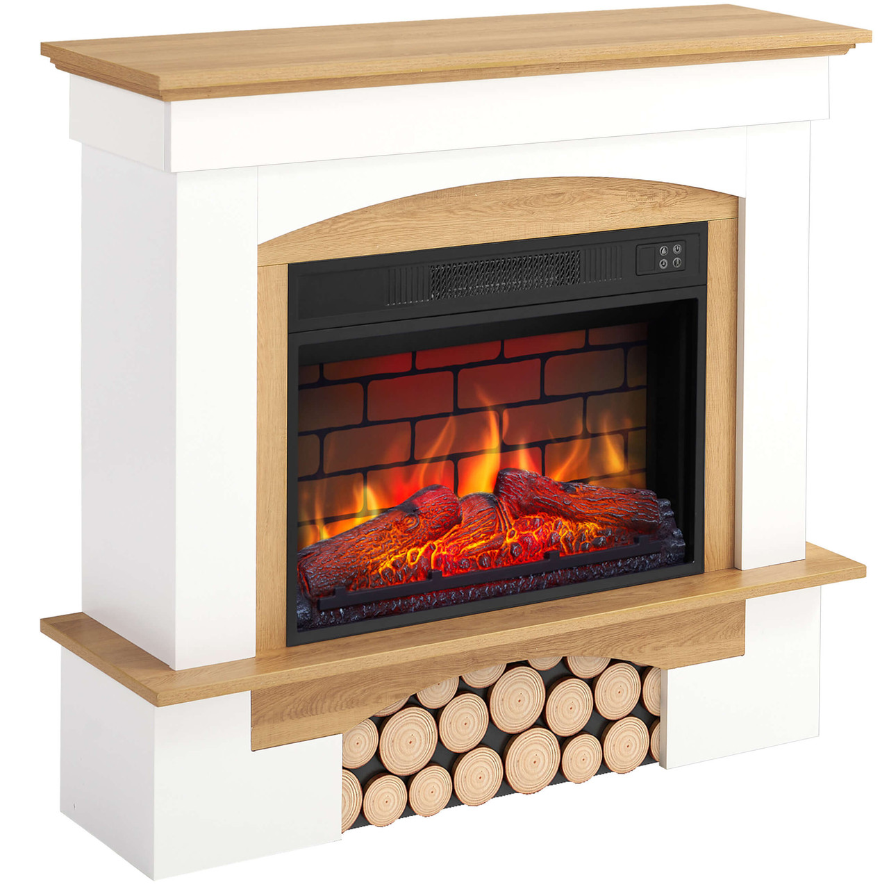 Камінокомплект ArtiFlame Woodley AF23BS білий / дуб натуральний з обігрівом і звуком горіння вогню, фото 1