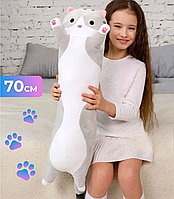 Игрушка кот плюшевая серая 70 см, подушка антистресс для детей обнимашка