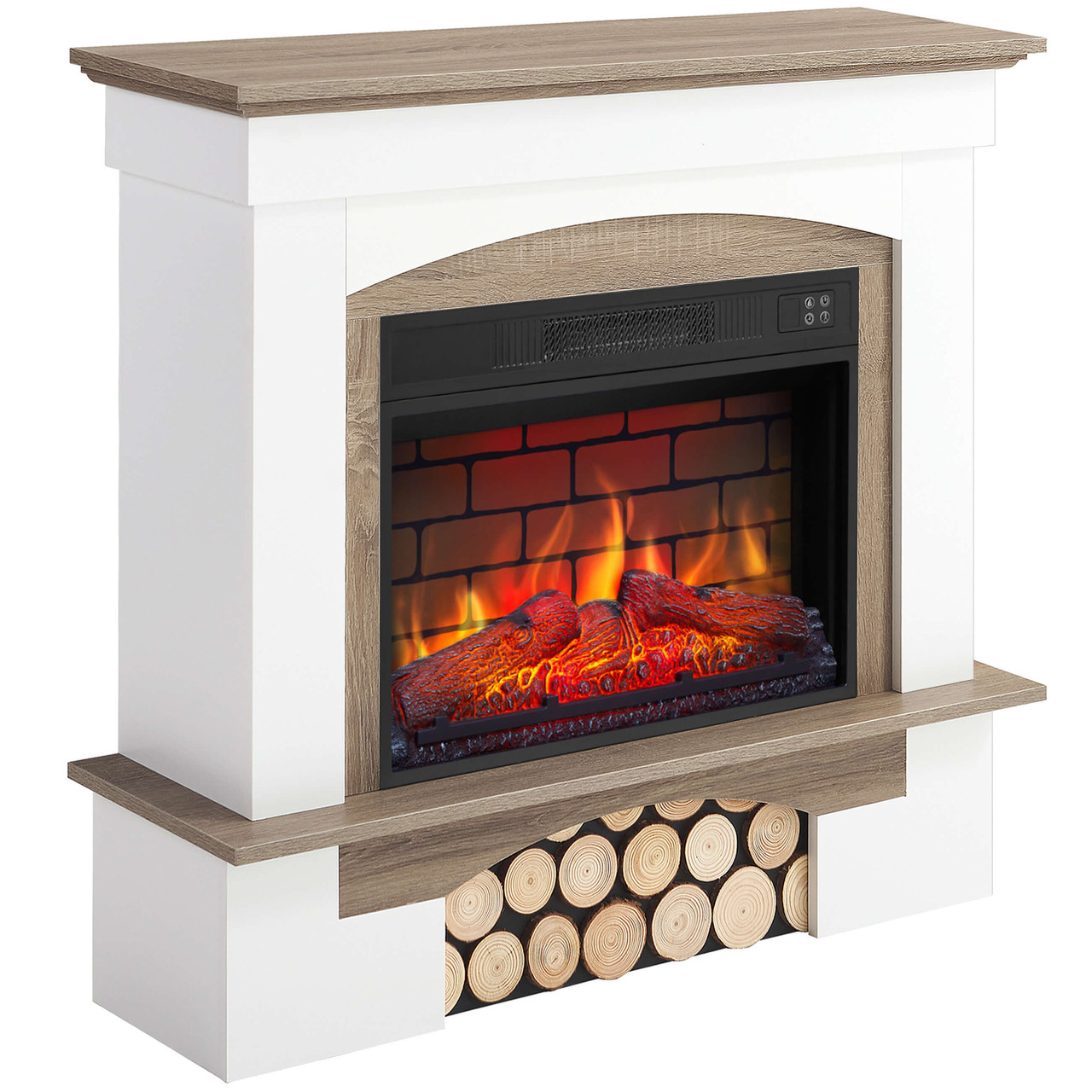 Камінокомплект ArtiFlame Woodley AF23BS білий / дуб сірий з обігрівом і звуком горіння вогню, фото 1