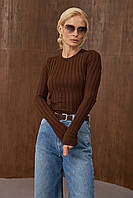 Жіночий лонгслів з фактурною в’язкою брауні
