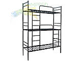 Ліжко металеве 3 ярусне армійське 2000х800х2500мм Чорне Kompred OL903/1 основа спального місця - мет. трубки, фото 4