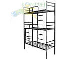 Ліжко металеве 3 ярусне армійське 1900х700х2500мм Чорне Kompred OL903 основа спального місця - мет. трубки, фото 5