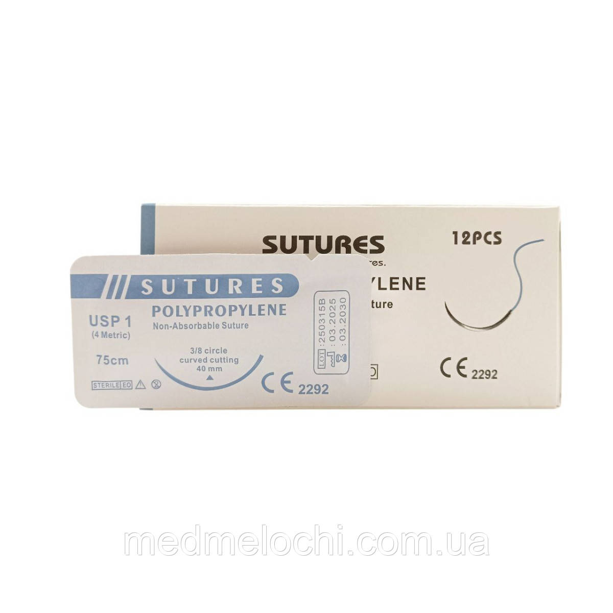 Поліпропілен Sunmed USP 1 (EP 4) з ріж. голкою 40мм 3/8 кола