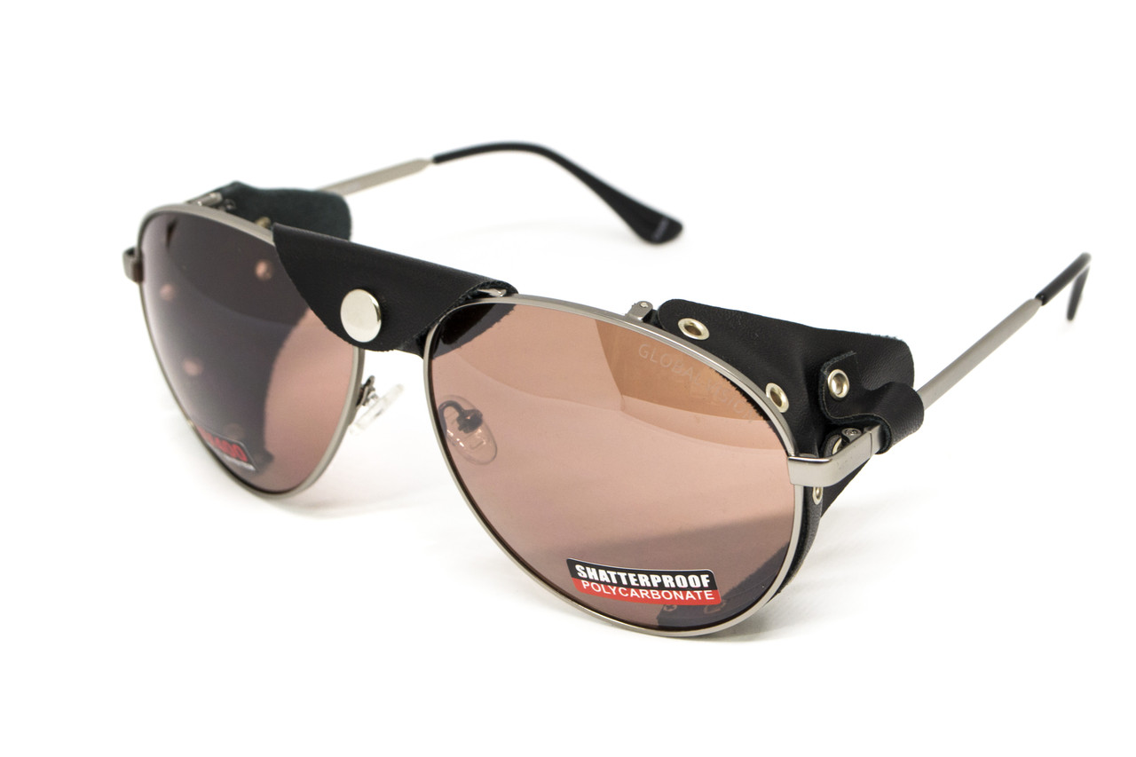 Окуляри захисні Global Vision Aviator-3 (drive mirror), коричневі зі з'ємним ущільнювачем із синтетичної "шкіри", фото 1