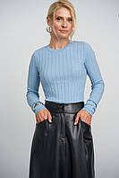 Жіночий лонгслів з фактурною в’язкою небесний