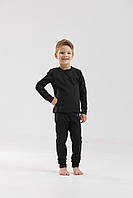 Термобелье детское зимнее на флисе черного цвета в комплекте кофта и штаны для девочек и мальчиков LikeM