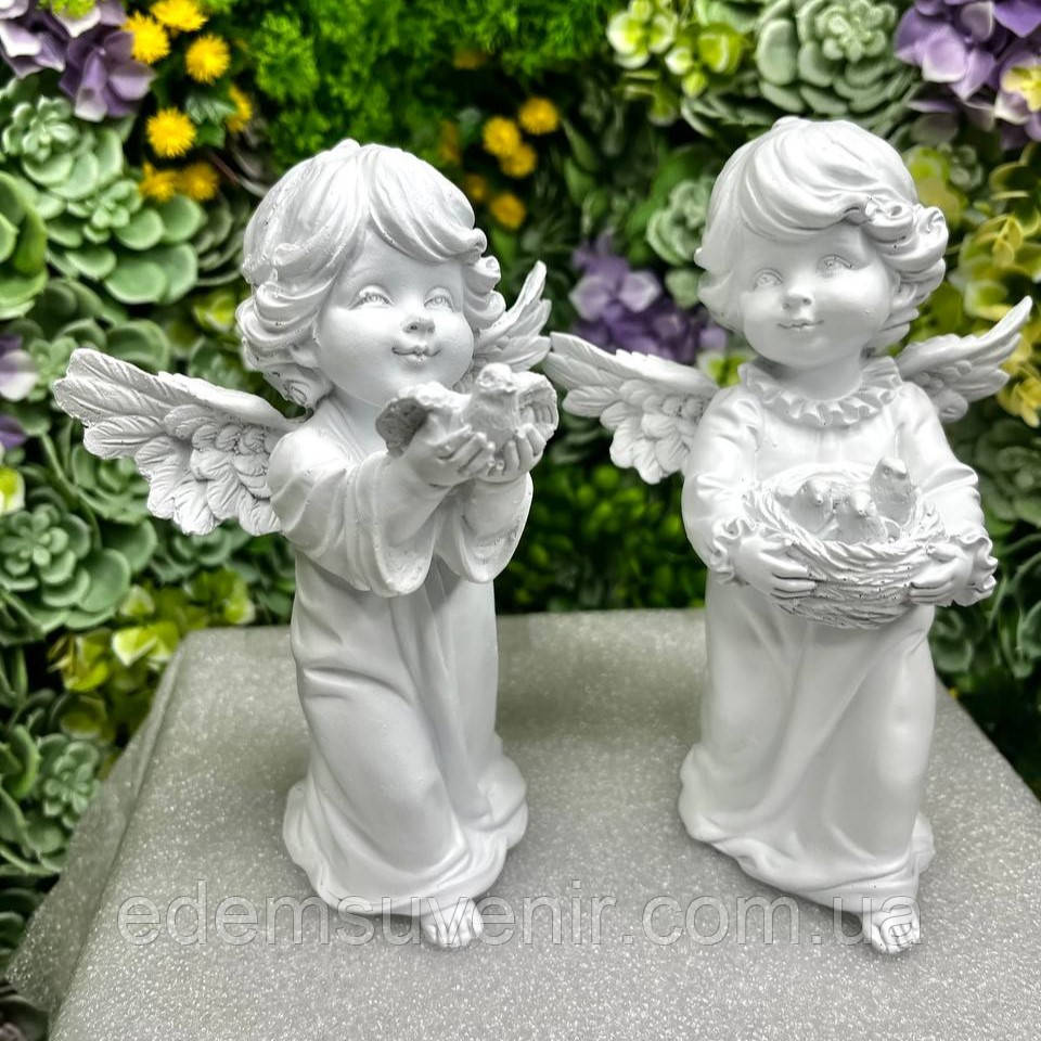 Комплект – фігурки Янголятко з гніздом (17×12×8 см) і Янгол з голубом (17×12×8 см) для інтер’єру, дому та саду