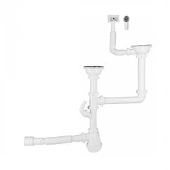 Сифон подвійний для кухонної мийки Lidz (WHI) 60 05 M003 00 з відводом для пральної машини (вихід 50 мм)