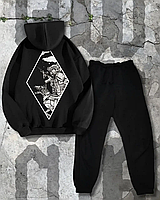 Мужской спортивный костюм «Dog» черный Костюм с тактическим принтом Костюм: Худи и штаны Стильный костюм с милитари принтом