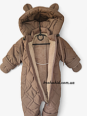 Зимовий дитячий теплий стьобаний комбінезон з пінетками та рукавичками для новонародженого розмір 68 74 80 86, фото 5