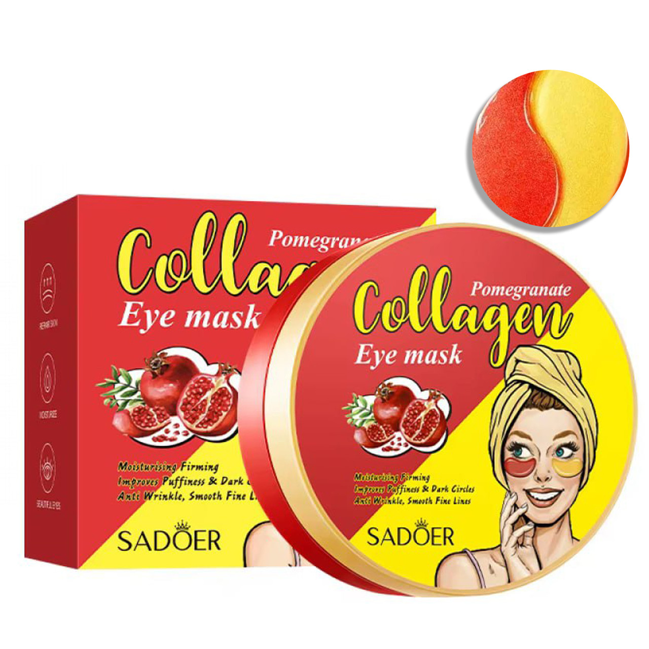 Двоколірні гідрогелеві патчі під очі SADOER Pomegranate Collagen зволожувальні 60 шт., фото 1