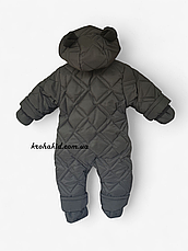 Зимовий дитячий теплий стьобаний комбінезон з пінетками та рукавичками для новонародженого розмір 68 74 80 86, фото 2