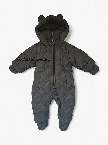 Зимовий дитячий теплий стьобаний комбінезон з пінетками та рукавичками для новонародженого розмір 68 74 80 86, фото 1
