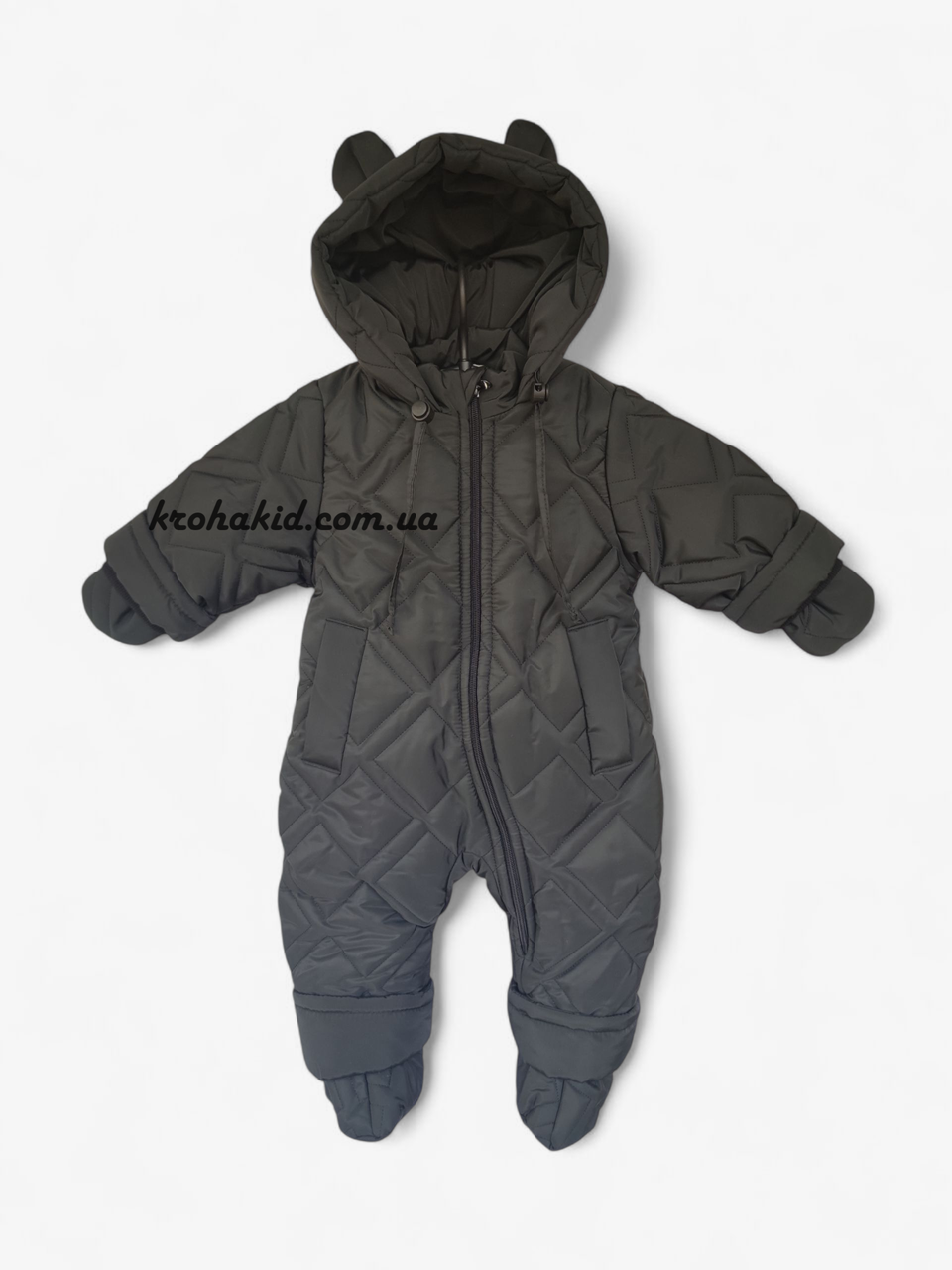 Зимовий дитячий теплий стьобаний комбінезон з пінетками та рукавичками для новонародженого розмір 68 74 80 86