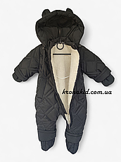 Зимовий дитячий теплий стьобаний комбінезон з пінетками та рукавичками для новонародженого розмір 68 74 80 86, фото 5