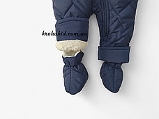 Зимовий дитячий теплий стьобаний комбінезон з пінетками та рукавичками для новонародженого розмір 68 74 80 86, фото 4