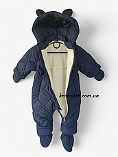 Зимовий дитячий теплий стьобаний комбінезон з пінетками та рукавичками для новонародженого розмір 68 74 80 86, фото 5