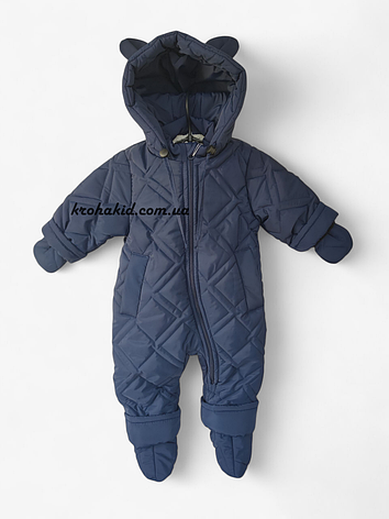 Зимовий дитячий теплий стьобаний комбінезон з пінетками та рукавичками для новонародженого розмір 68 74 80 86, фото 1