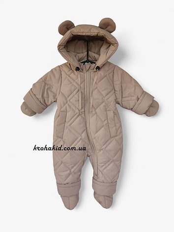 Зимовий дитячий теплий стьобаний комбінезон з пінетками та рукавичками для новонародженого розмір 68 74 80 86, фото 1