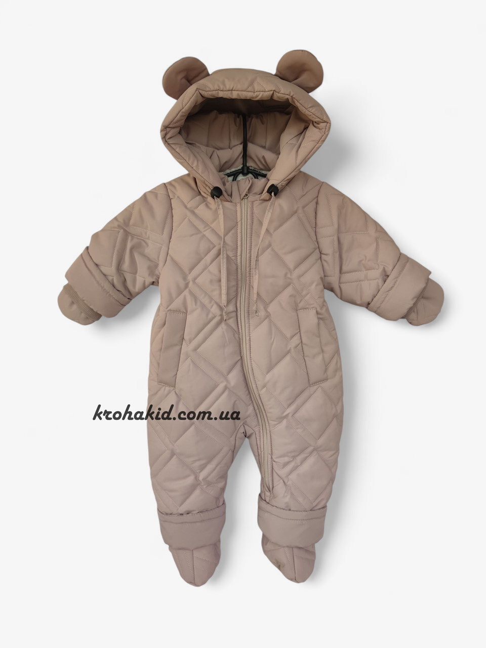 Зимовий дитячий теплий стьобаний комбінезон з пінетками та рукавичками для новонародженого розмір 68 74 80 86