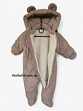 Зимовий дитячий теплий стьобаний комбінезон з пінетками та рукавичками для новонародженого розмір 68 74 80 86, фото 3