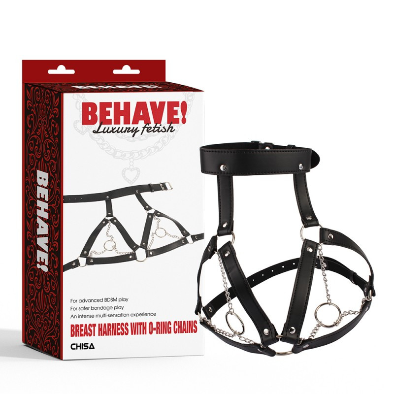 Топ на груди, бюстьє з ланцюгами Behave luxury екокожа чорна, фото 1