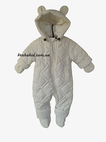 Зимовий дитячий теплий стьобаний комбінезон з пінетками та рукавичками для новонародженого розмір 68 74 80 86, фото 1