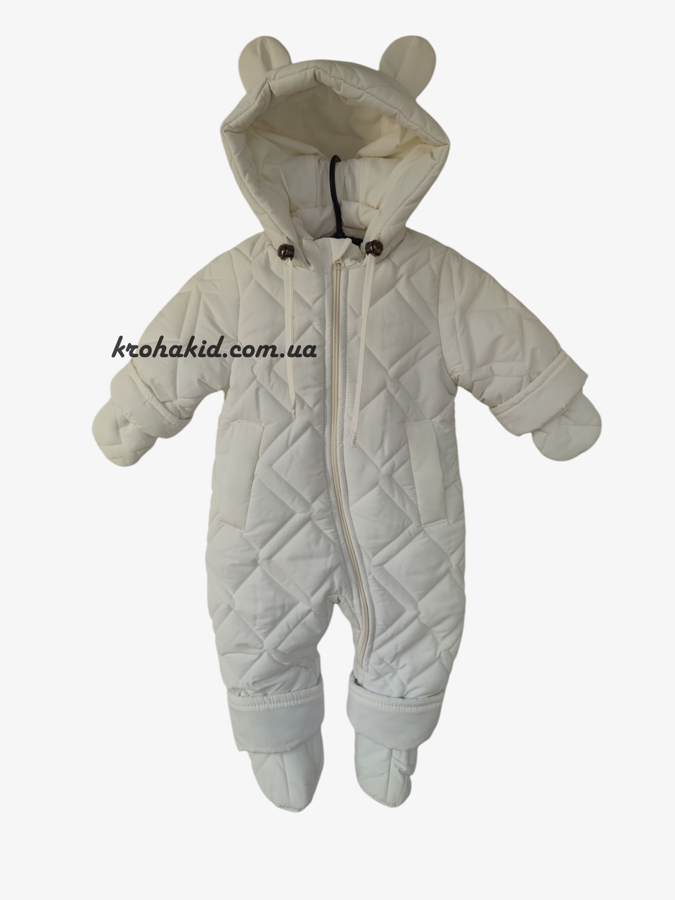 Зимовий дитячий теплий стьобаний комбінезон з пінетками та рукавичками для новонародженого розмір 68 74 80 86