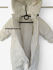 Зимовий дитячий теплий стьобаний комбінезон з пінетками та рукавичками для новонародженого розмір 68 74 80 86, фото 3