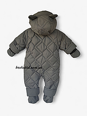 Зимовий дитячий теплий стьобаний комбінезон з пінетками та рукавичками для новонародженого розмір 68 74 80 86, фото 4