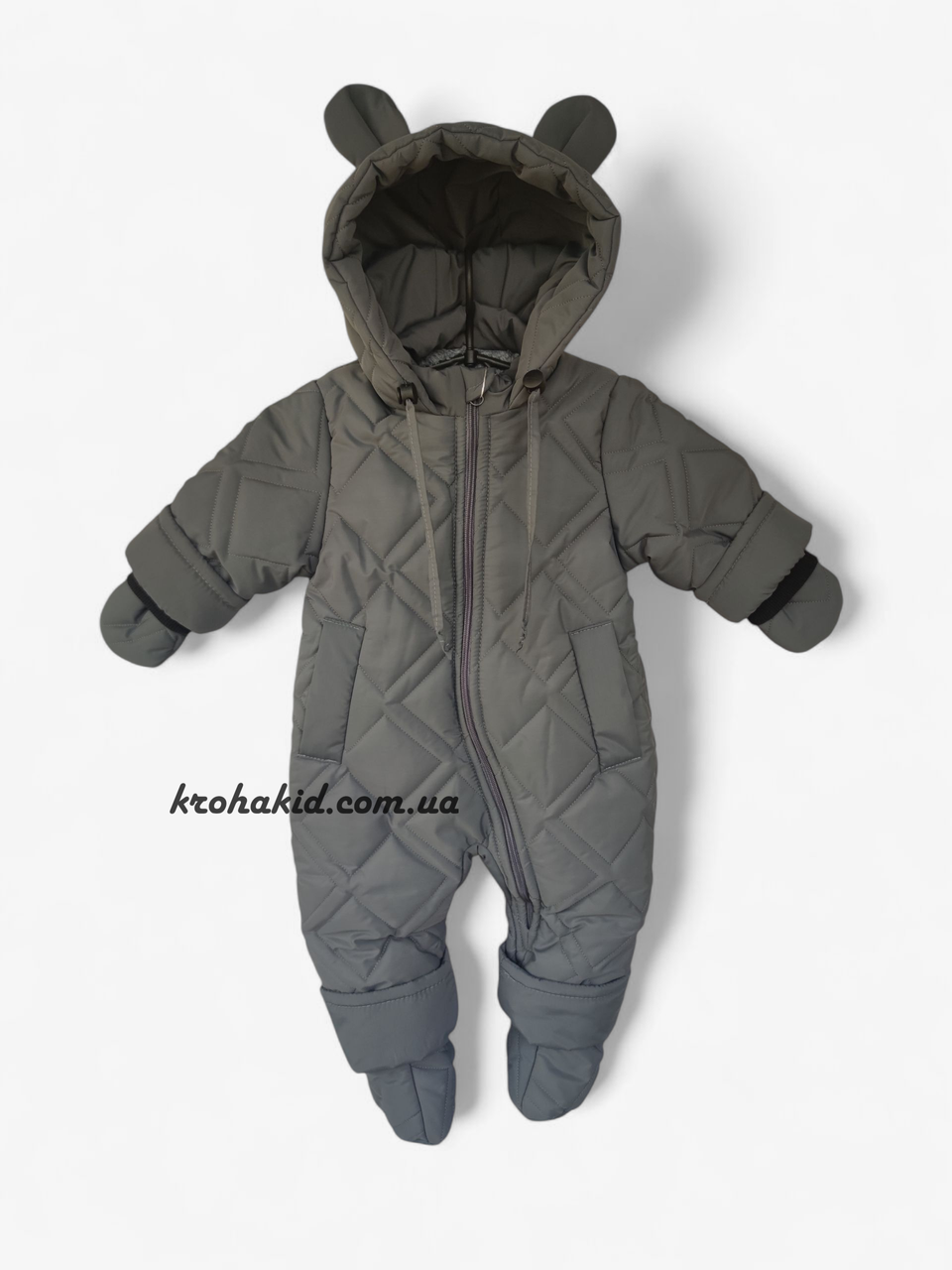 Зимовий дитячий теплий стьобаний комбінезон з пінетками та рукавичками для новонародженого розмір 68 74 80 86