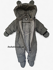 Зимовий дитячий теплий стьобаний комбінезон з пінетками та рукавичками для новонародженого розмір 68 74 80 86, фото 3
