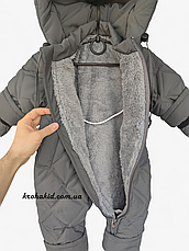 Зимовий дитячий теплий стьобаний комбінезон з пінетками та рукавичками для новонародженого розмір 68 74 80 86, фото 2
