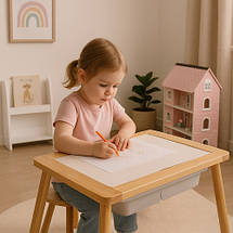 Дерев'яний сенсорний розвивальний стіл для дітей Kruzzel 26366 зі стільцем, фото 4