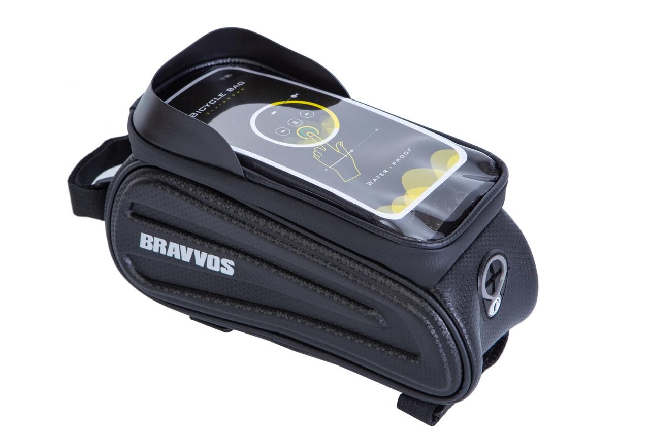 Велосумка на раму з відділенням для смартфона 23x11x11cmсм чорний з білим BRAVVOS SAB010-E003, фото 1