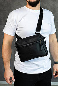 Месенджер із натуральної зернистої шкіри, шкіряна сумка через плече SKILL (чорна)