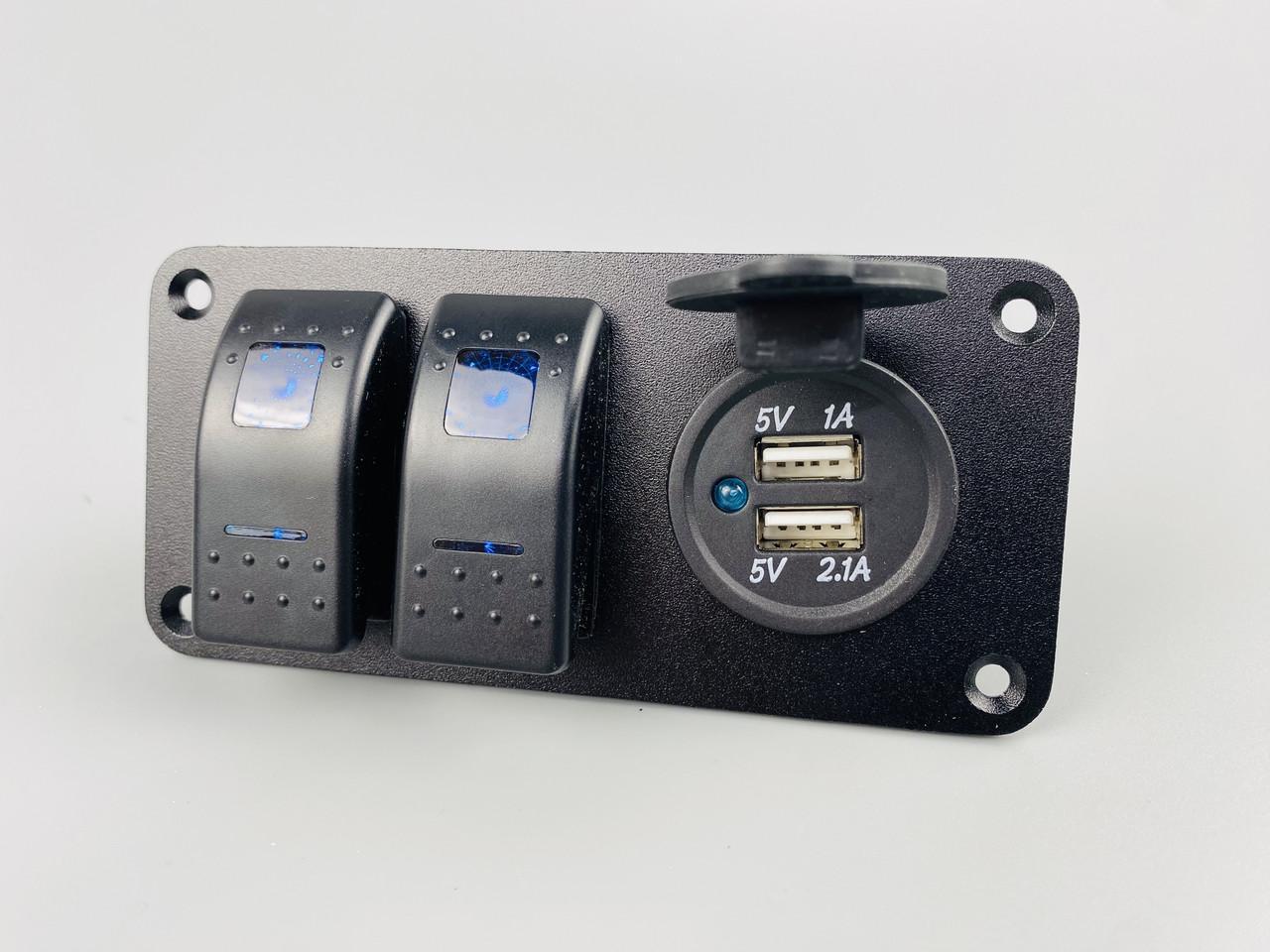 Двойной USB-порт, универсальная розетка, 12-24 В, светодиодный переключатель, панель