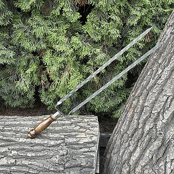 Подвійний шампур Mzavod з дерев'яною ручкою 630х12х3мм ретро