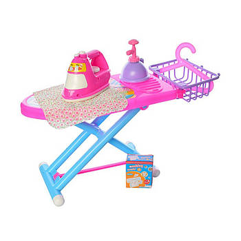 Дитяча побутова техніка "Гладильна дошка" 2500 (Pink) праска 15 см, кошик, вішалка