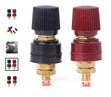 Клеми М6 з різзю 200 А високотокові мідні із затискним гвинтом пара чорна червона. Комплект