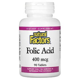 Фолієва кислота, 400 мкг, Folic Acid, Natural Factors, 90 таблеток
