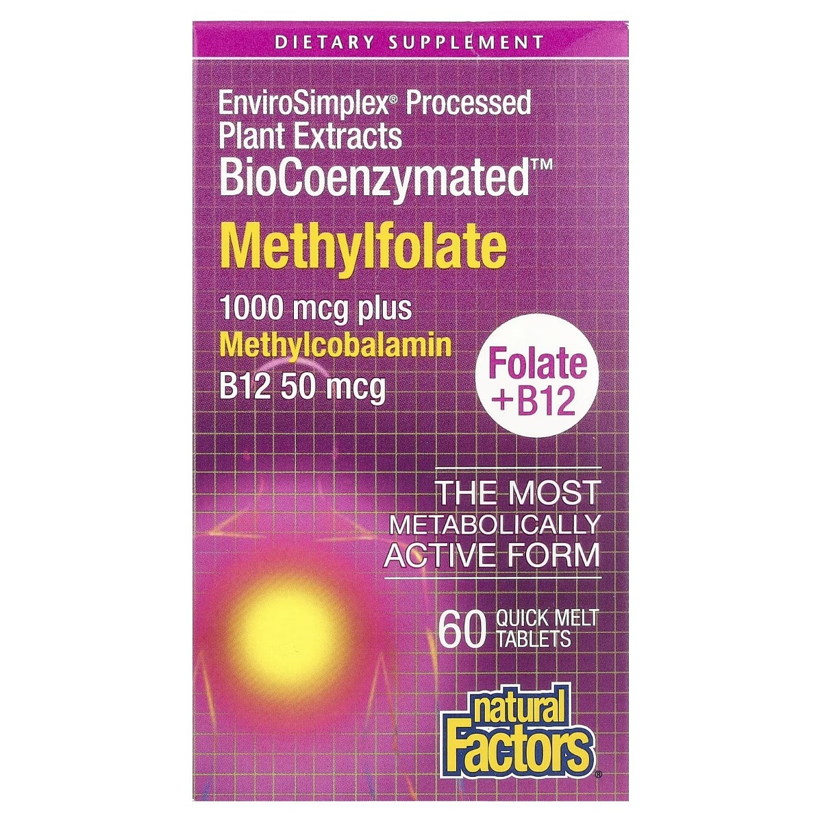 Метилфолат, 1000 мкг, BioCoenzymated, Methylfolate, Natural Factors, 60 таблеток, фото 1