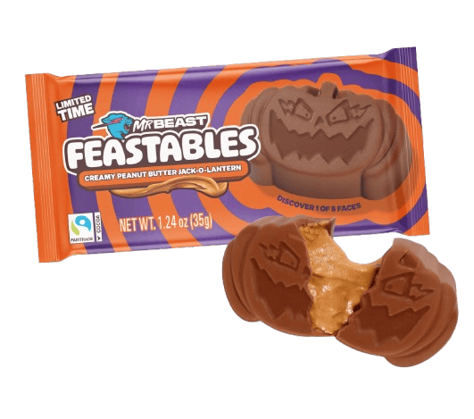 Шоколадні цукерки Feastables MrBeast Peanut Butter Jack-O-Lantern Pumpkin 35г, фото 1