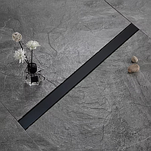 Трап для душу та ванної кімнати під плитку з нержавіючої сталі для зливу води, лінійний, підлоговий 90х6. 8х2 см,чорний