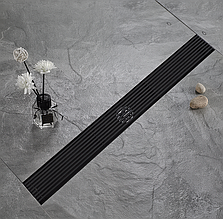 Трап для душу та ванної кімнати під плитку з нержавіючої сталі для зливу води, лінійний, підлоговий 60х6. 8х2 см,чорний