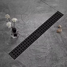 Трап для душу та ванної кімнати під плитку з нержавіючої сталі для зливу води, лінійний, підлоговий 60х6. 8х2 см,чорний