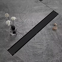 Трап для душу та ванної кімнати під плитку з нержавіючої сталі для зливу води, лінійний, підлоговий 60х6. 8х2 см,чорний