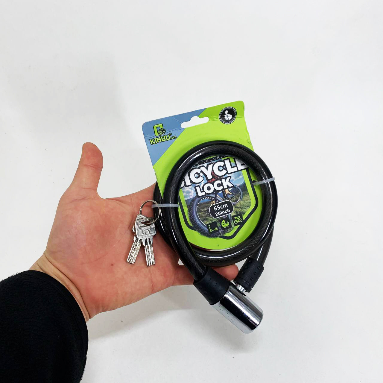 Замок велосипедний KIHUU LOCK 185, 15*65 тросовий, 2 ключі. Колір: чорний FV-67, фото 1