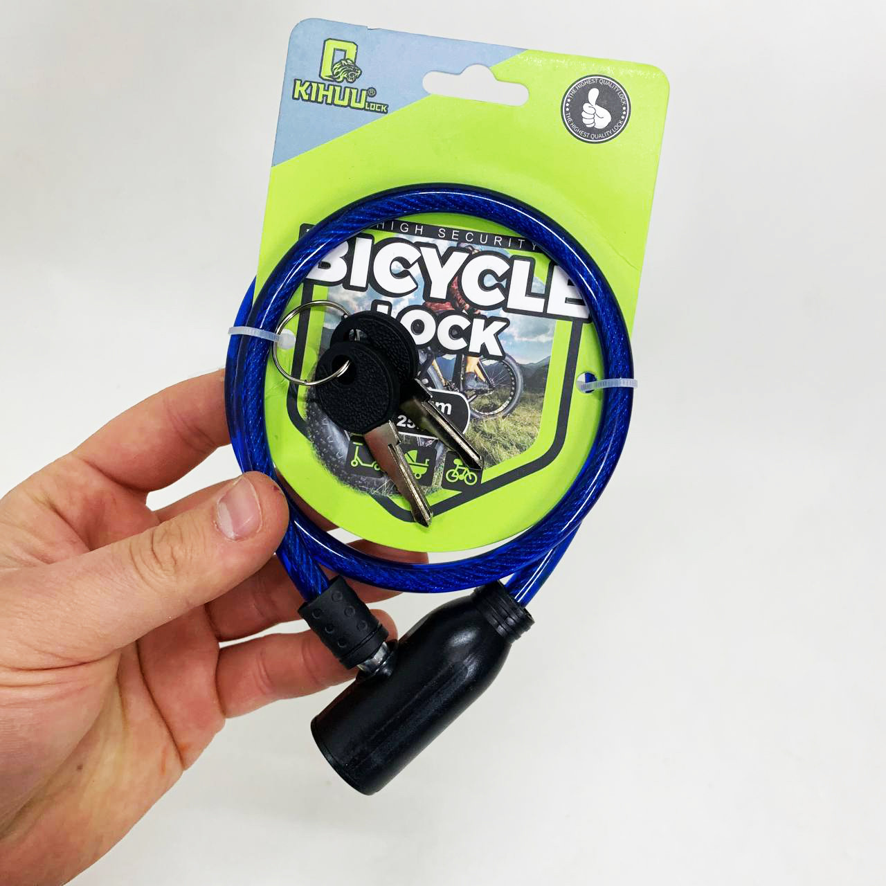 Замок велосипедний KIHUU LOCK 801, 8*65 тросовий, 2 ключі. Колір: синій AX-61, фото 1