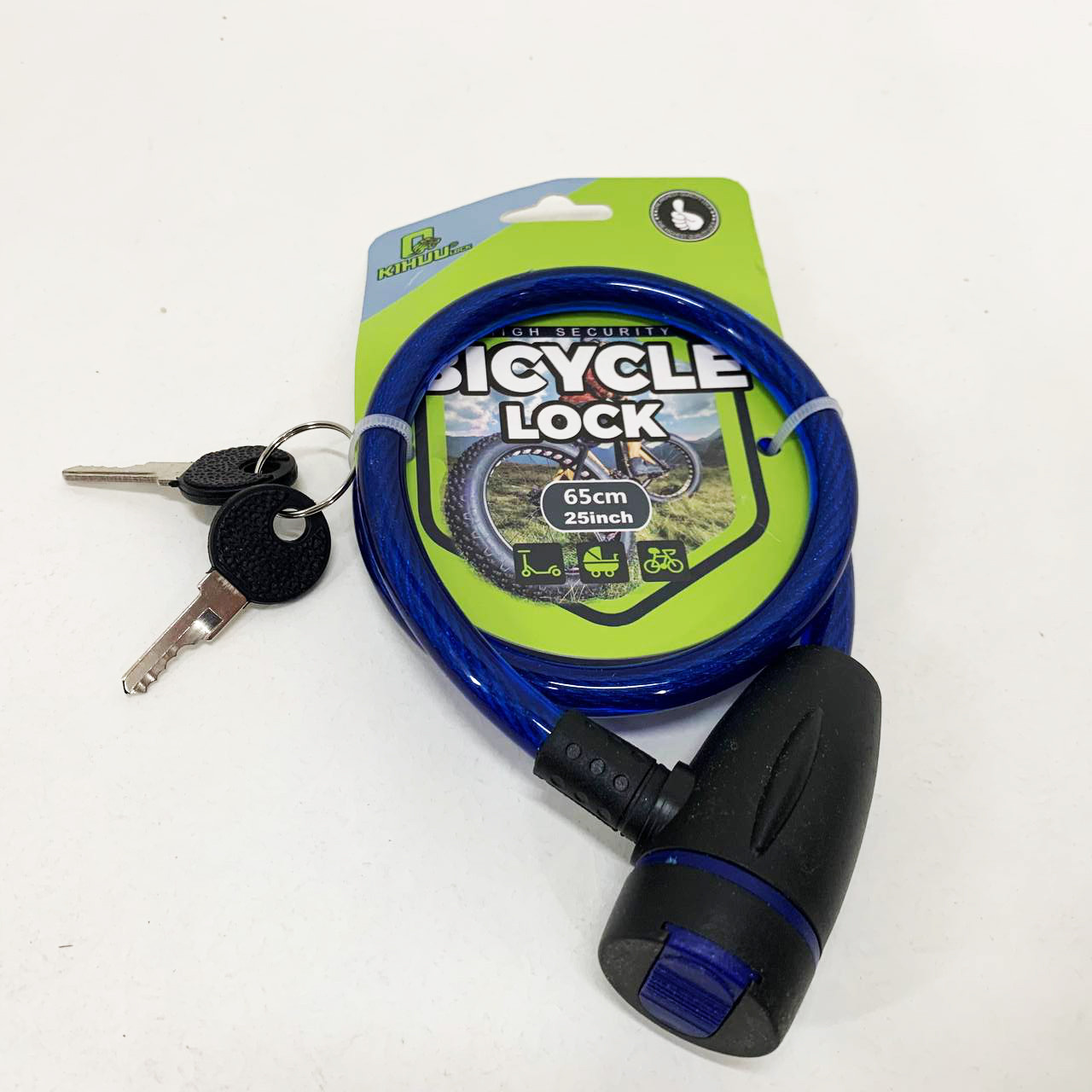 Замок велосипедний KIHUU LOCK 187, 10*65 тросовий, 2 ключі. Колір: синій IX-50, фото 1